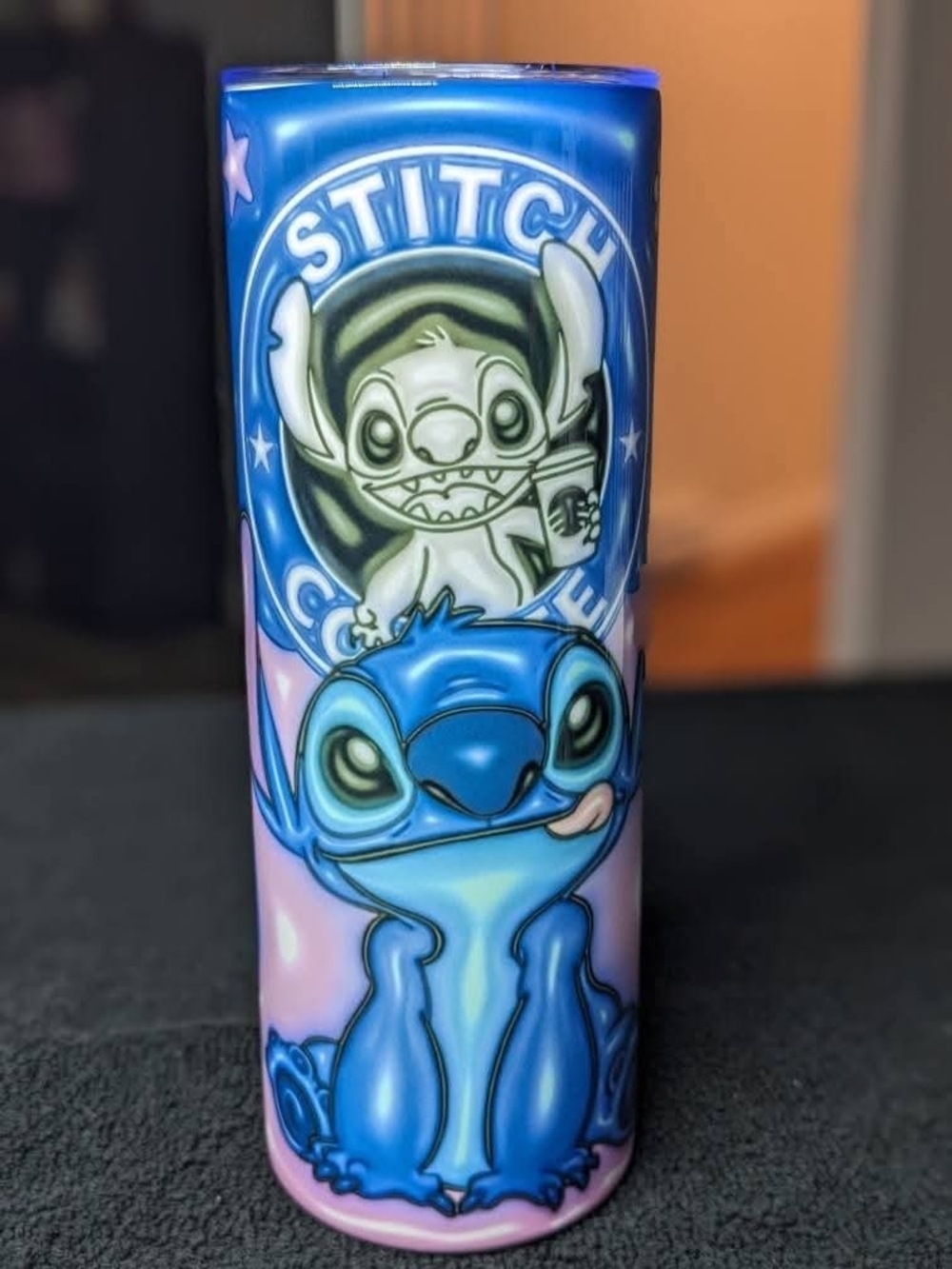 Disney Blue and Pink Stitch Ceramic Art Tumbler